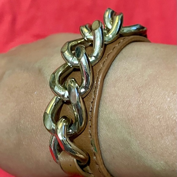 2 of Brown Leather and Gold Chain Womens Belt bracelet - Picture 6 of 16